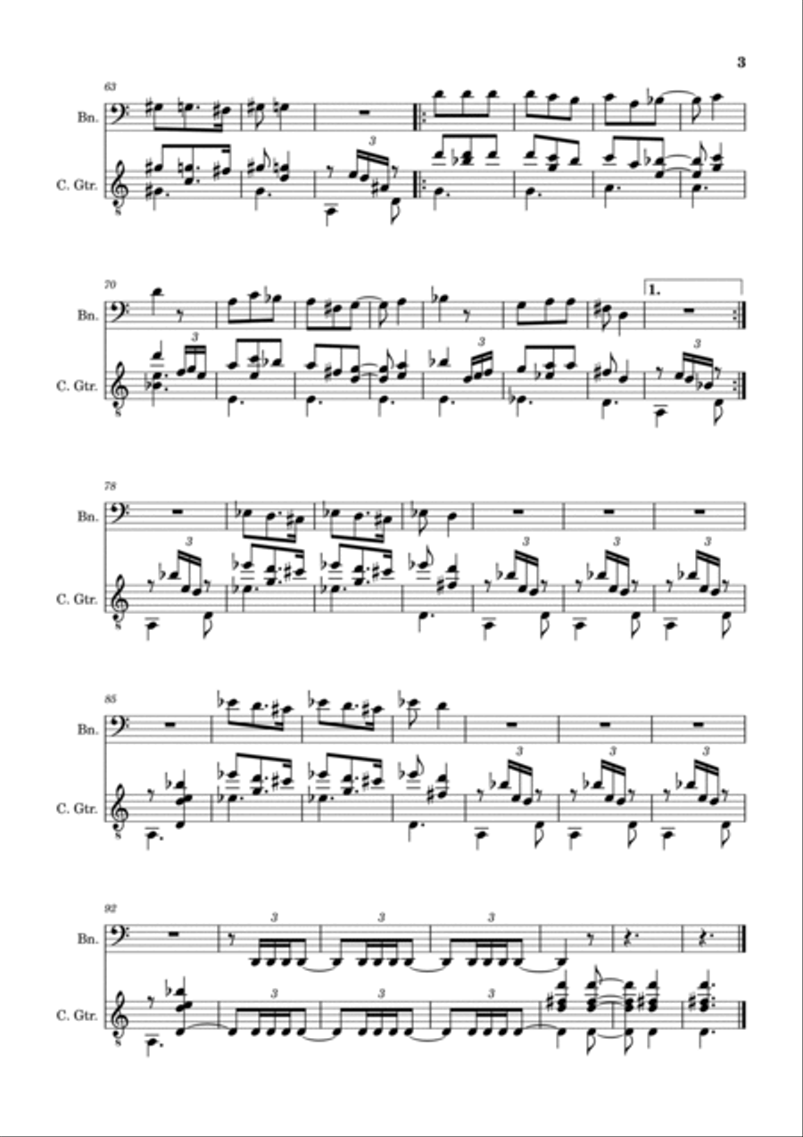 Spanish Popular Song - Anda Jaleo. Arrangement for Bassoon and Classical Guitar. Score and Parts Bassoon scores gallery preview page 3