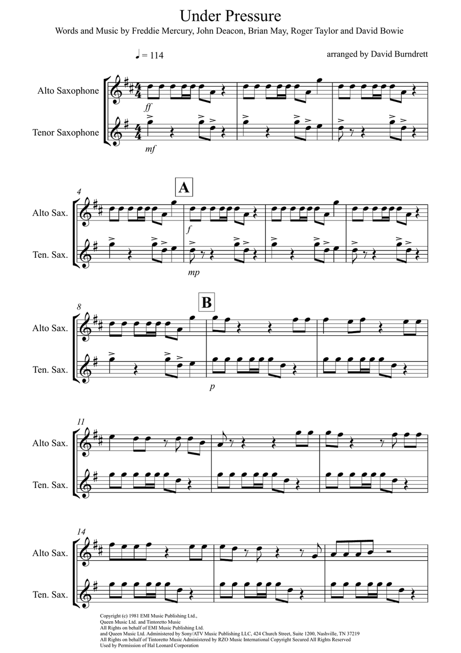 Under Pressure Under Pressure Woodwind Duet scores gallery preview page 1
