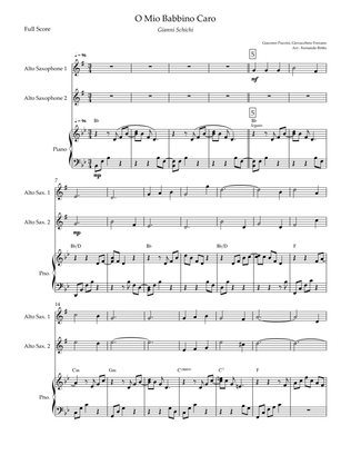 O Mio Babbino Caro (Puccini) for Alto Saxophone Duo and Piano Accompaniment with Chords