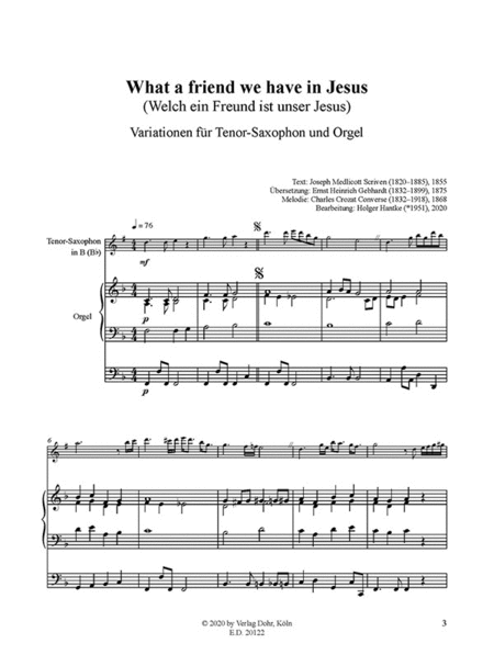 What a friend we have in Jesus (2018) -Variationen für Tenor-Saxophon und Orgel-