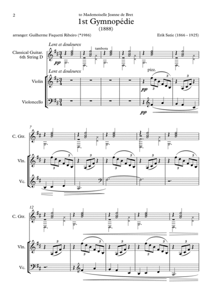 Erik Satie - Three Gymnopédie. Arrangement for Violin, Violoncello and Classical Guitar image number null