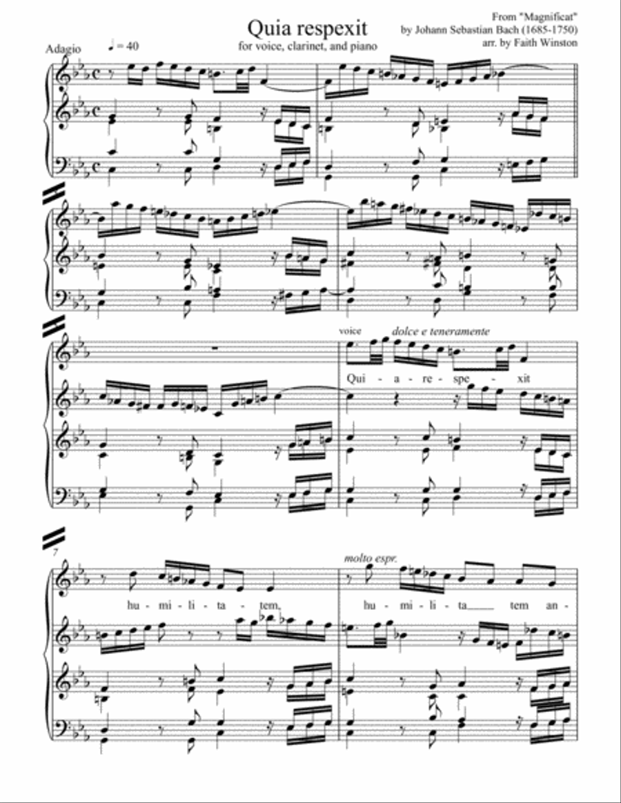 Book cover for Quia respexit - vocal solo from "Magnificat" (with clarinet and piano accompaniment)