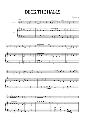 Deck the Halls for french horn with piano accompaniment • easy Christmas song sheet music