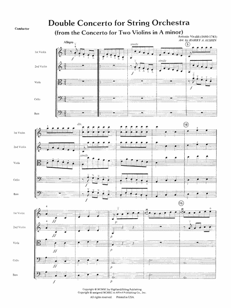 Double Concerto for String Orchestra from Concerto for Two Violins in A Minor: Score