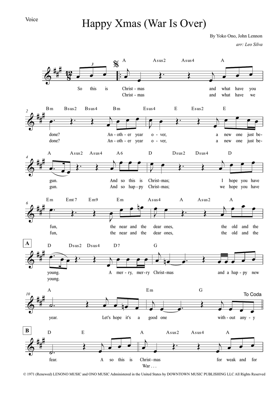 Happy Xmas (War Is Over) Piano scores gallery preview page 1