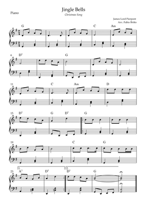 Jingle Bells (Christmas Song) for Easy Piano Solo with Chords (G Major)