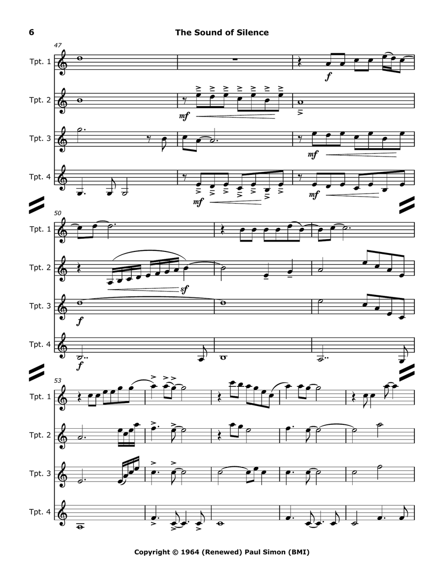 The Sound Of Silence Brass Quartet scores gallery preview page 6