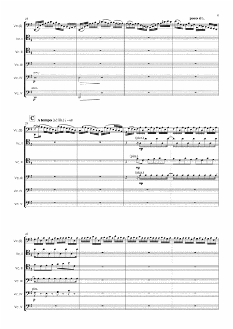 Prélude Suite Nº 1 in G Major (BWV 1007) for Cello Solo and Cello Quintet Chamber Orchestra scores gallery preview page 4