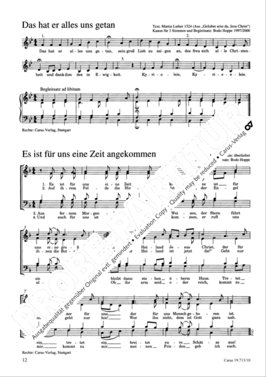 Neue Lieder und Kanons zu Advent/Weihnachten