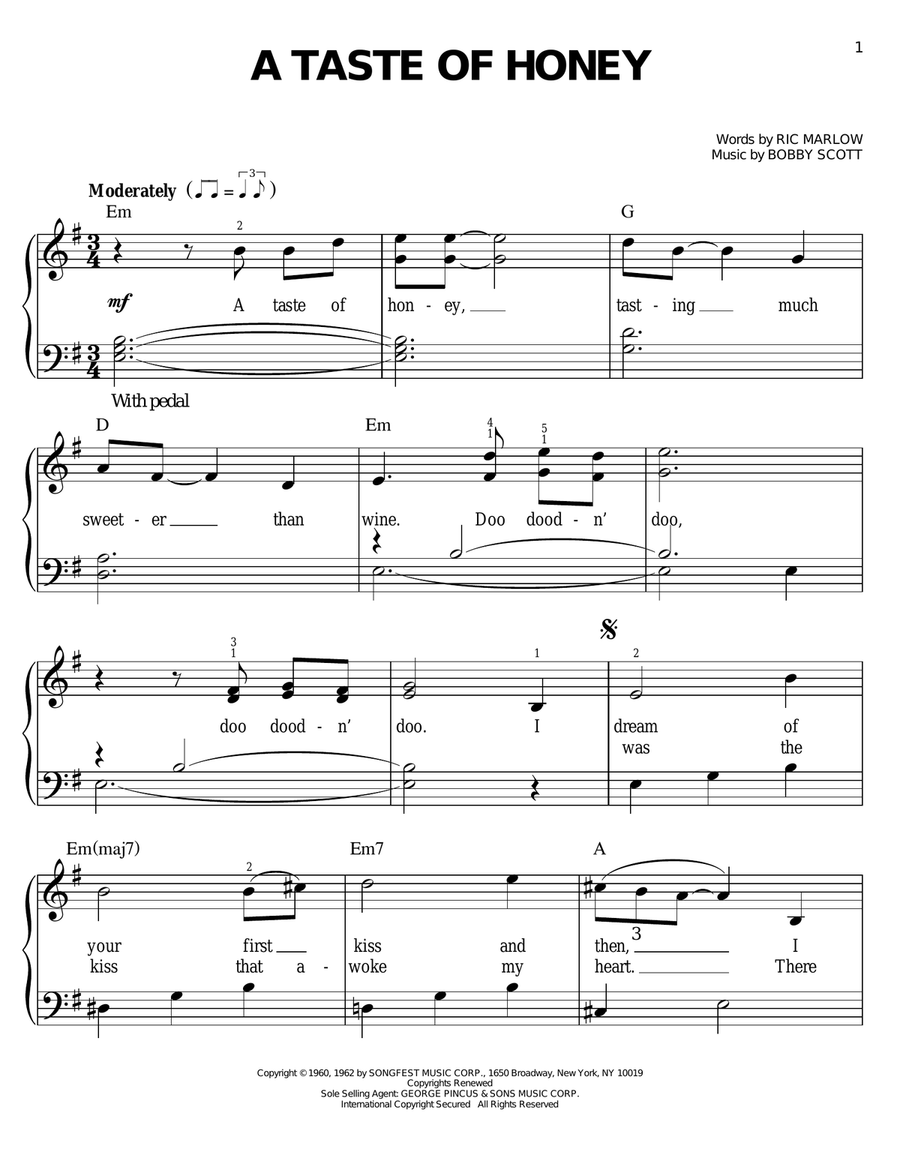 A Taste Of Honey Easy Piano scores gallery preview page 1