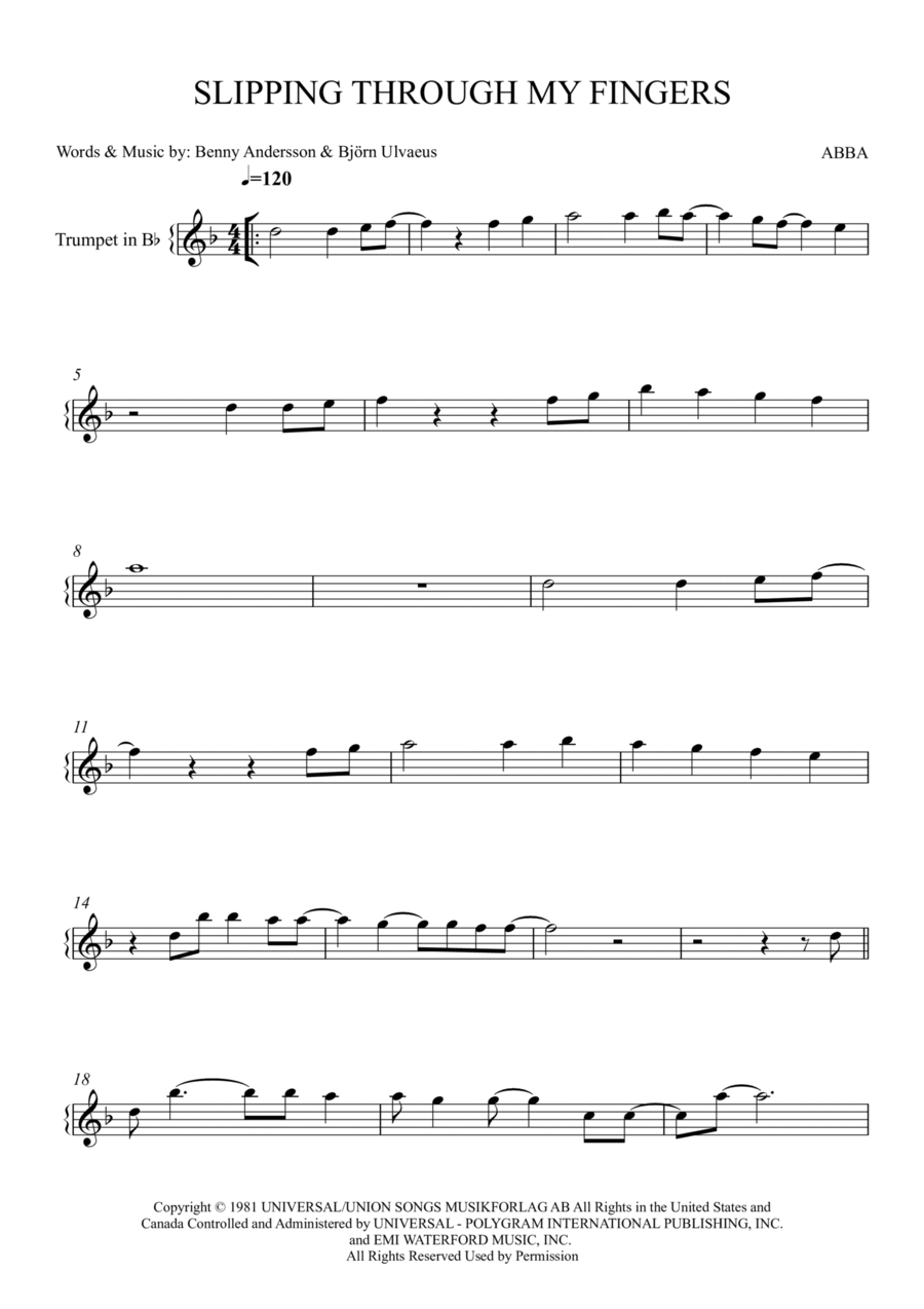 Slipping Through My Fingers B-Flat Trumpet scores gallery preview page 1