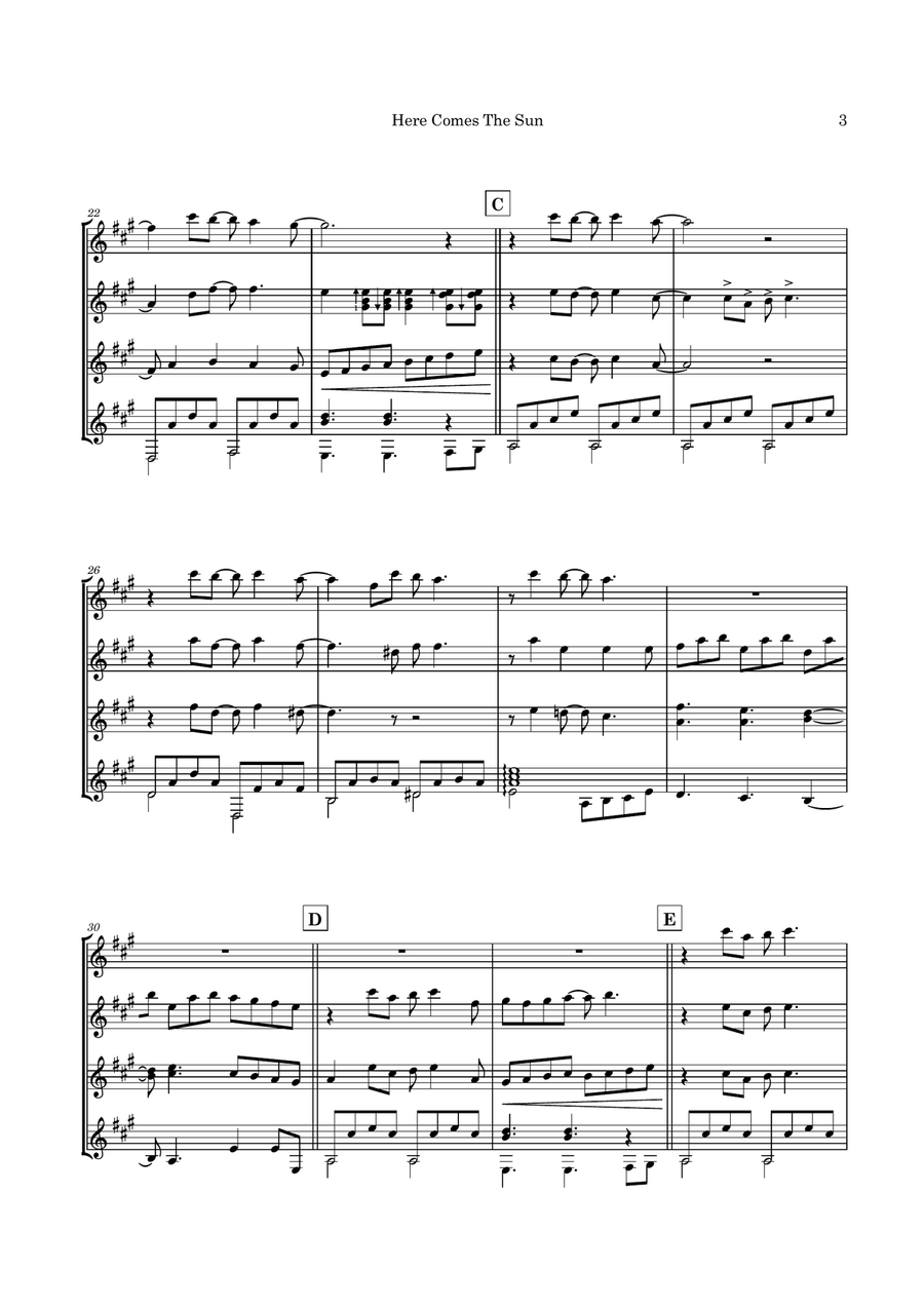 Here Comes The Sun Guitar Ensemble scores gallery preview page 6