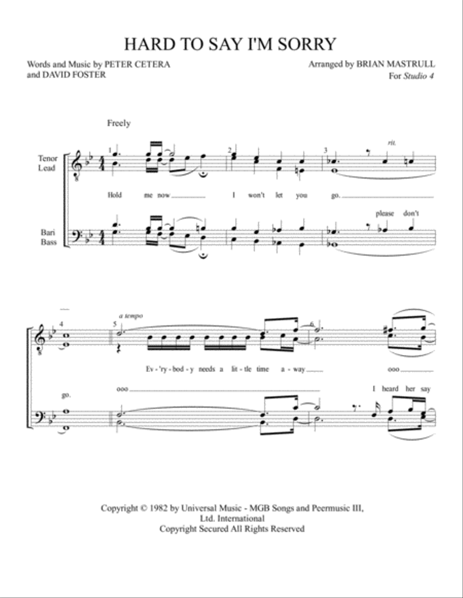 Hard To Say I'm Sorry TTBB scores gallery preview page 1