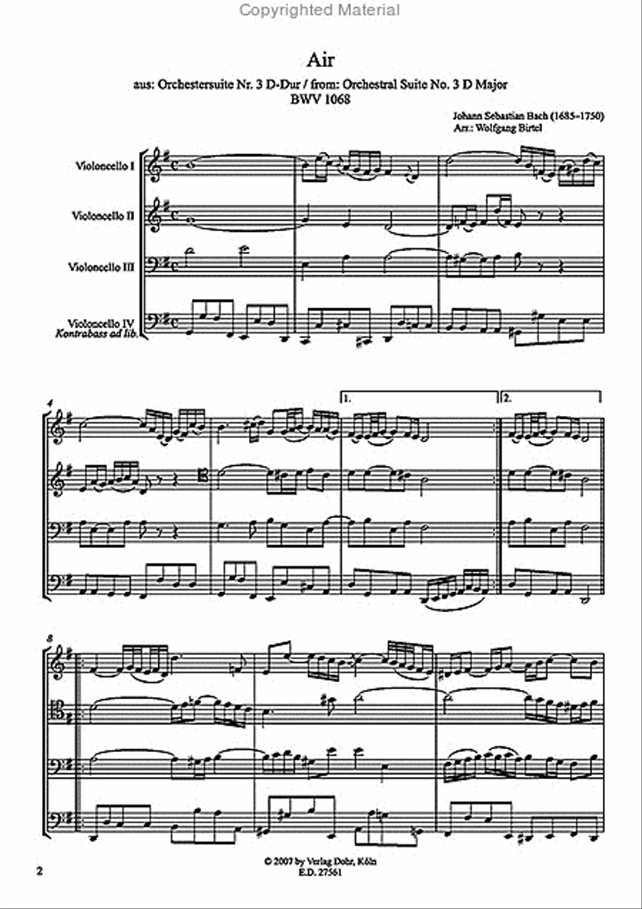Air BWV 1068 (für vier Violoncelli) Cello scores gallery preview page 2