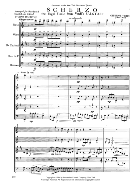 Scherzo (From Falstaff) For Flute, Oboe, Clarinet, Horn & Basson
