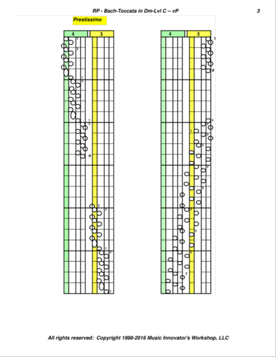 Bach - Toccata in D Minor - Level C - Arr for Piano - (Key Map Tablature) Piano Solo scores gallery preview page 3