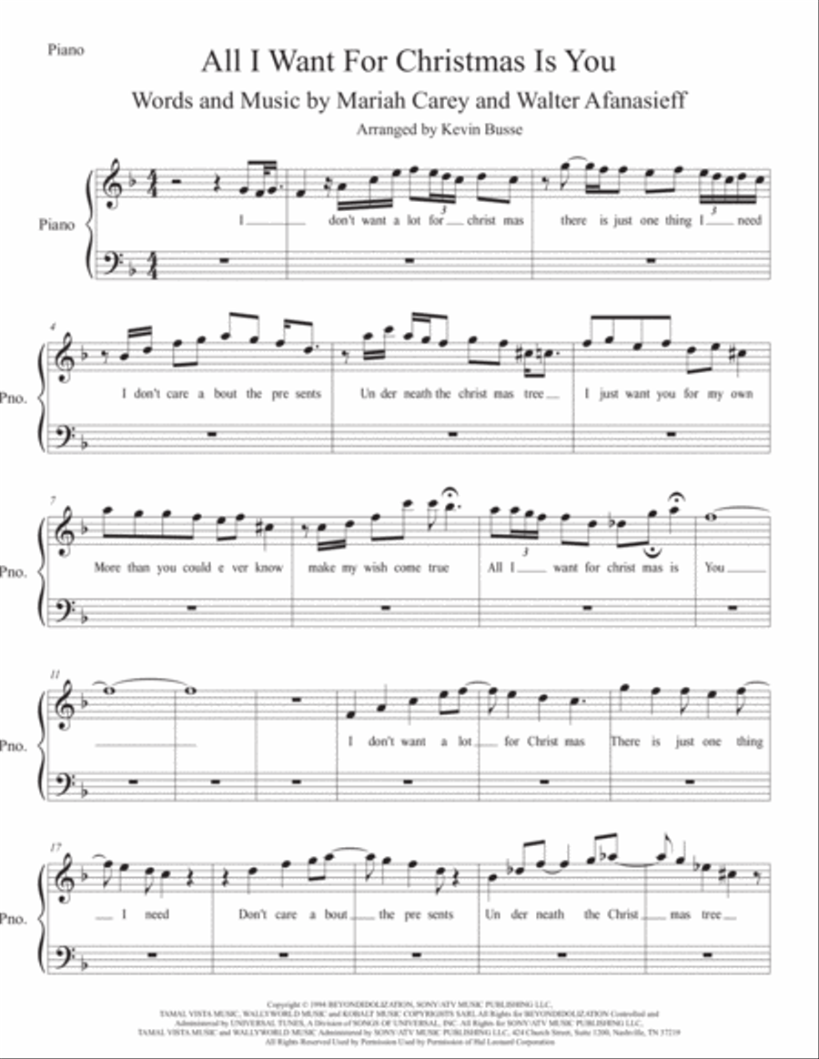All I Want For Christmas Is You Easy Piano scores gallery preview page 1