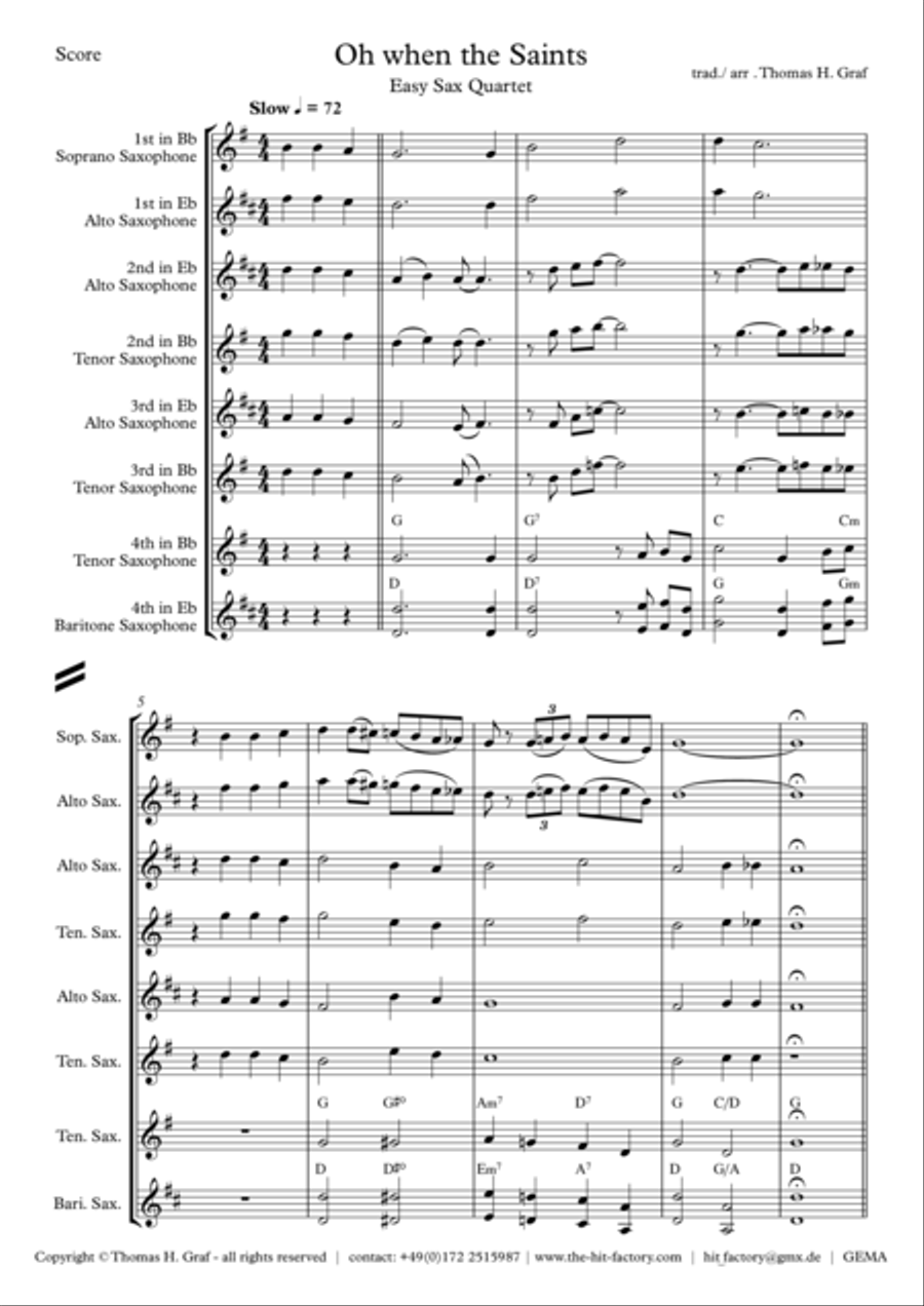 Oh when the saints - Easy Sax Quartet Saxophone Quartet scores gallery preview page 1