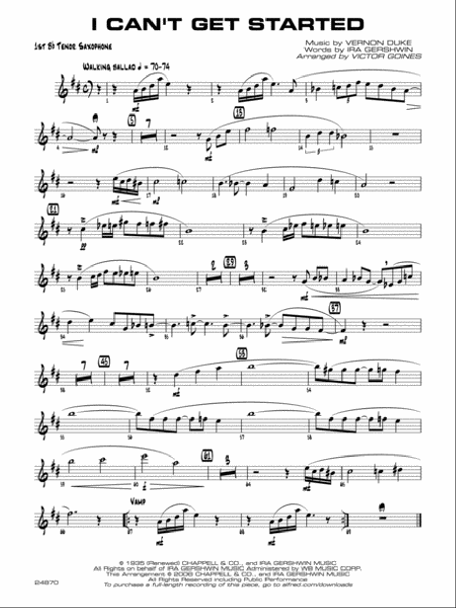 I Can't Get Started: B-flat Tenor Saxophone Jazz Ensemble scores gallery preview page 1