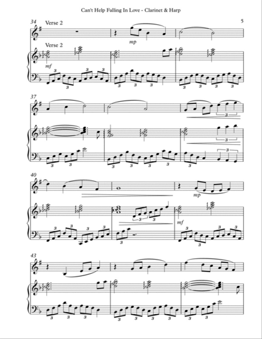 Can't Help Falling In Love Clarinet scores gallery preview page 5