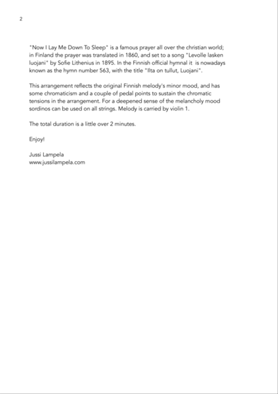 Ilta on tullut, Luojani - Now I Lay Me Down To Sleep String Quartet scores gallery preview page 2