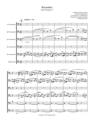 Recordare (from "Requiem") (F) (String Sextet - 5 Cellos, 1 Bass)