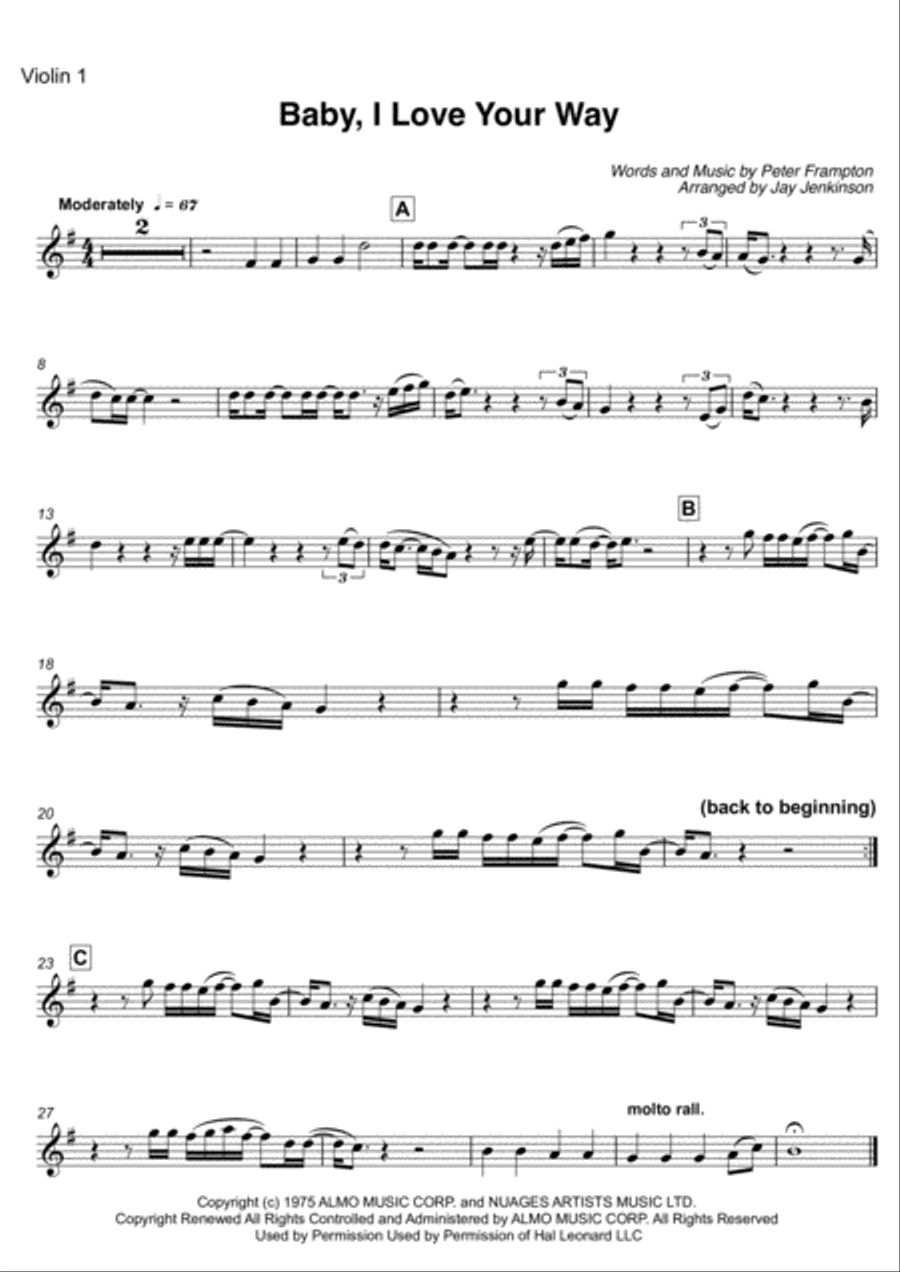 Baby, I Love Your Way String Quartet scores gallery preview page 2