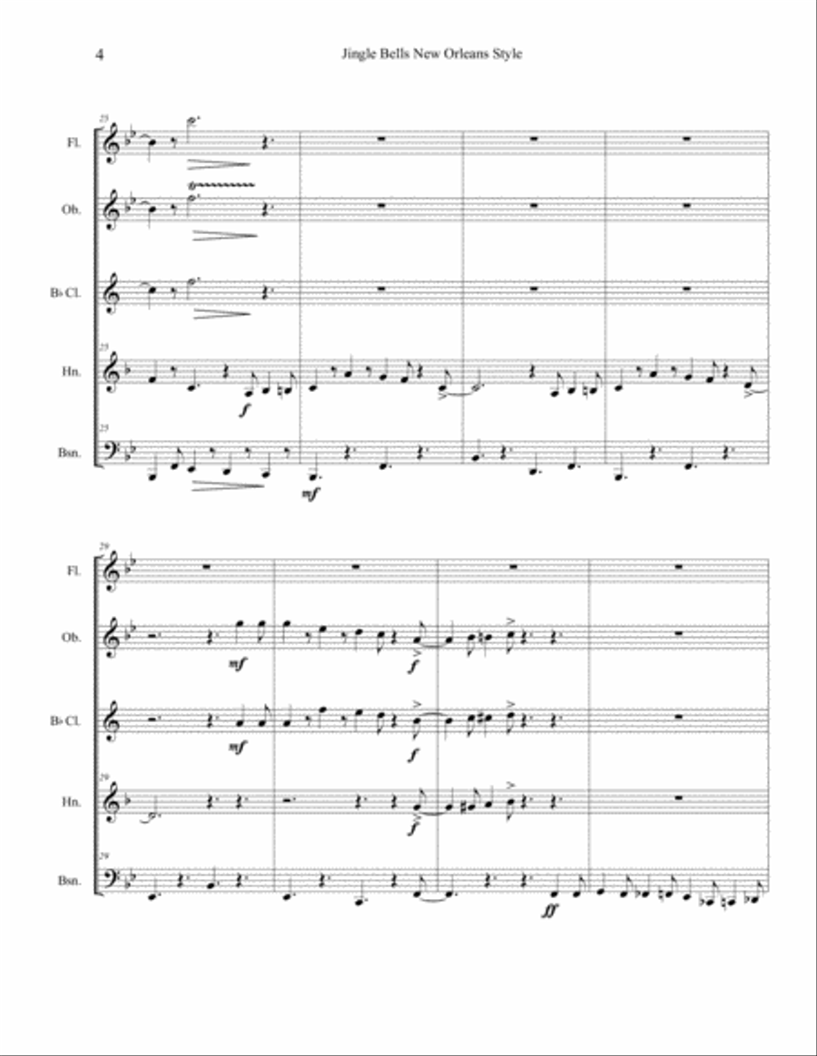 Jingle Bells New Orleans Style (Woodwind Quintet) Woodwind Quintet scores gallery preview page 4