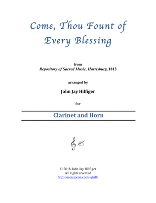 Book cover for Come, Thou Fount of Every Blessing for Clarinet and Horn