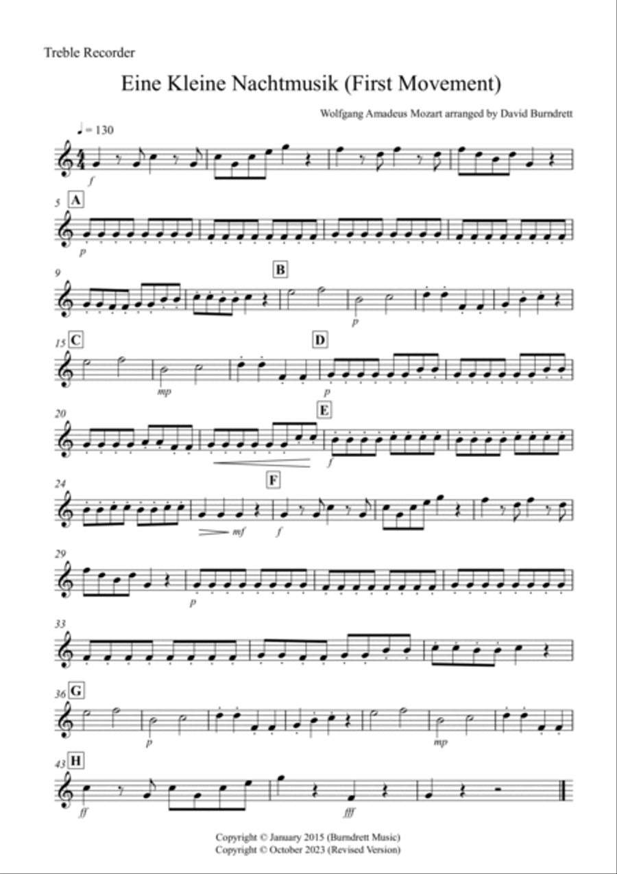 Eine Kleine Nachtmusik (1st movement) for Recorder Quartet Recorder scores gallery preview page 5