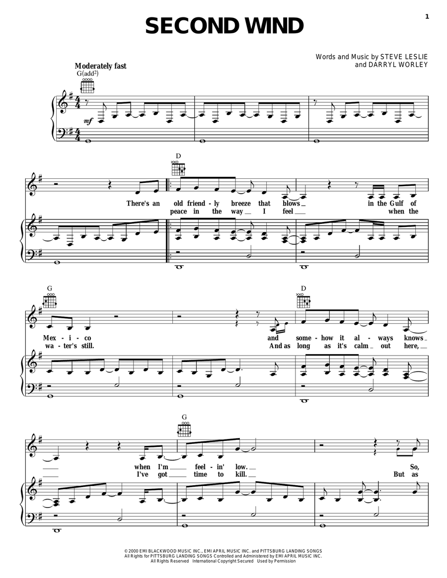 Second Wind Piano, Vocal, Guitar scores gallery preview page 1