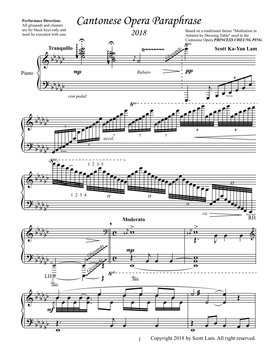 Cantonese Opera Paraphrase Piano Solo scores gallery preview page 1