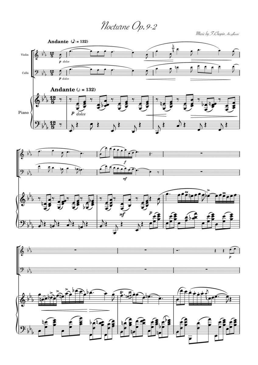 "Nocturne op.9-2" Piano Trio / Violin & Cello image number null