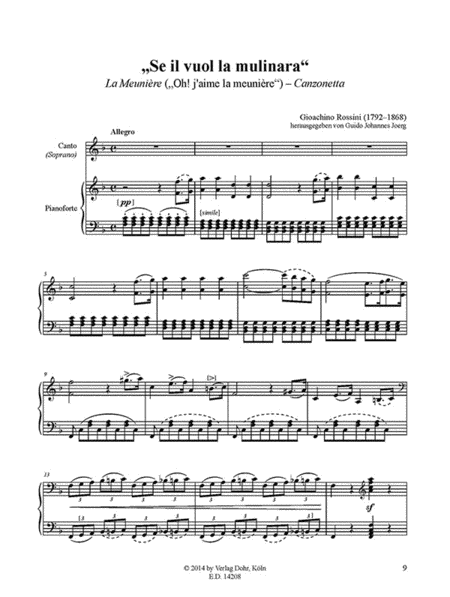 Se il vuol la mulinara (La Meunière - "Oh! j'aime la meunière") für Singstimme (Sopran) und Klavier (Italienische Originalfassung und französische Übersetzung)
