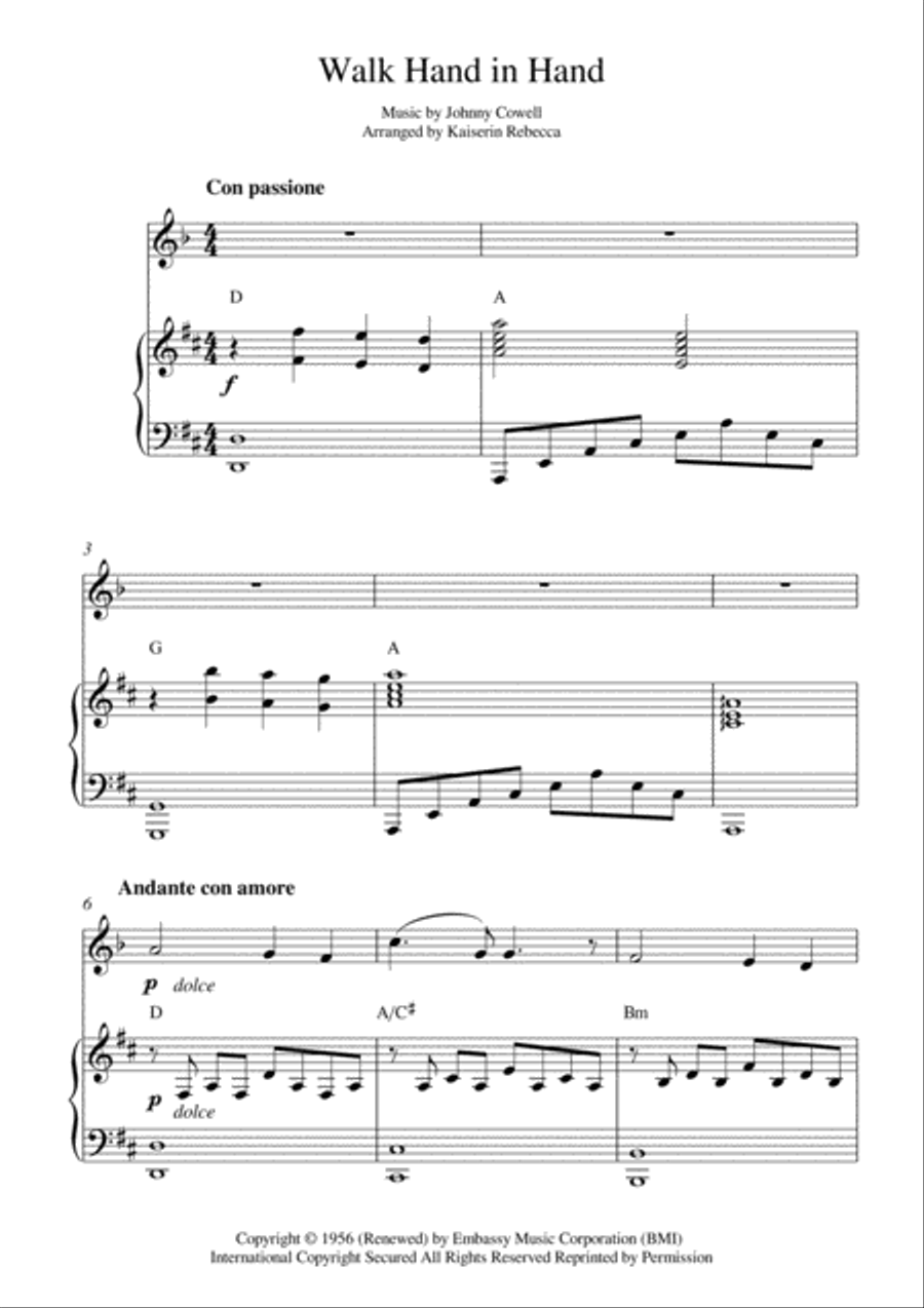 Walk Hand In Hand Clarinet Solo scores gallery preview page 1