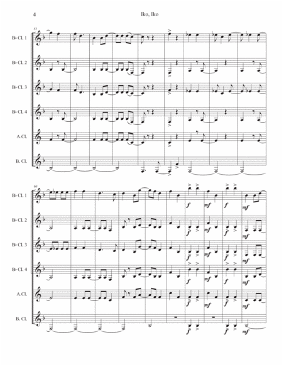 Iko Iko Clarinet Choir scores gallery preview page 4