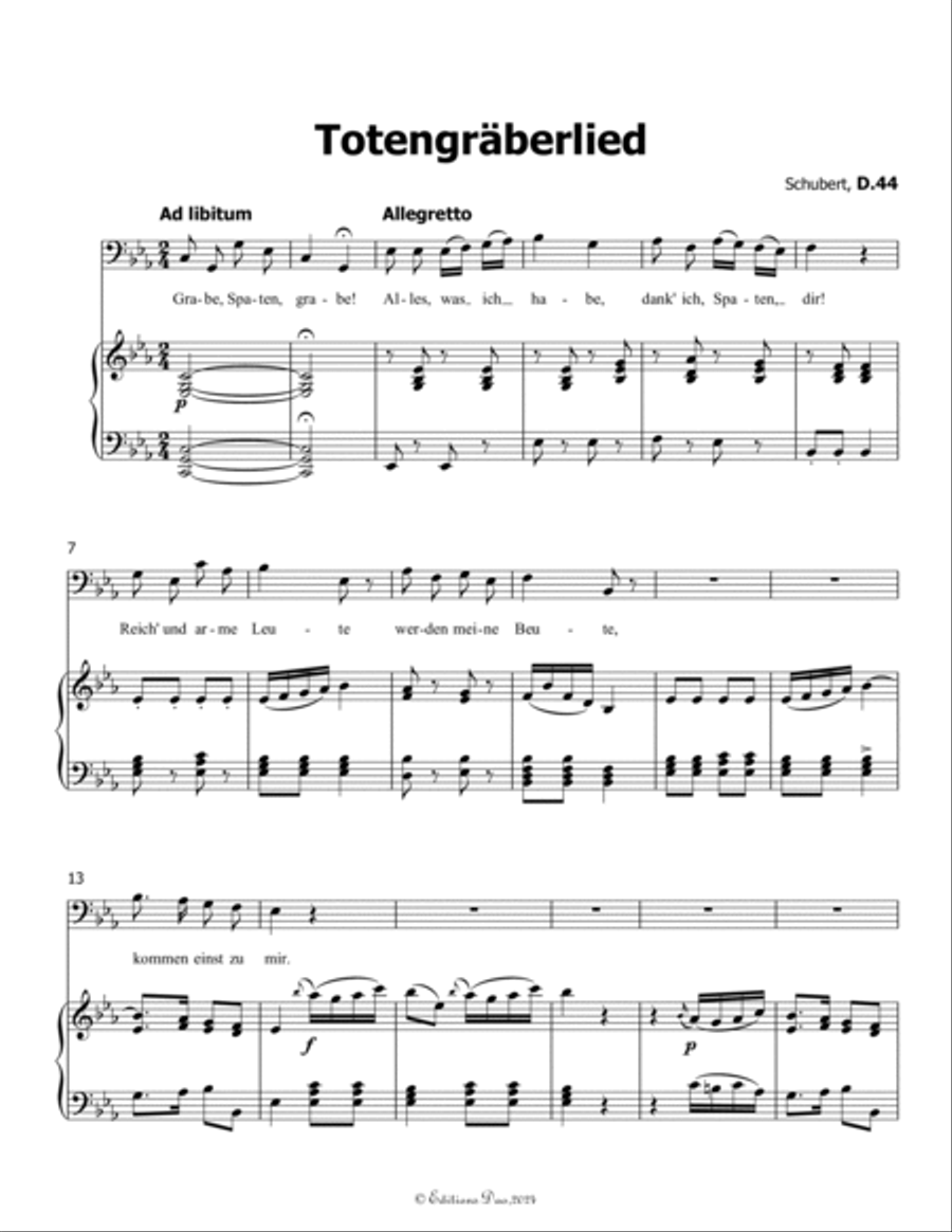 Totengraberlied, by Schubert, D.44, in E flat Major Voice scores gallery preview page 3