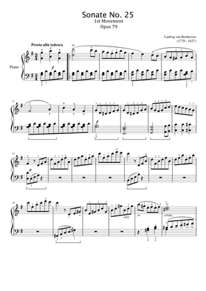Beethoven - Piano Sonata No.25, Op.79 'Cuckoo' 1st Mov - Original With Fingered For Piano Solo