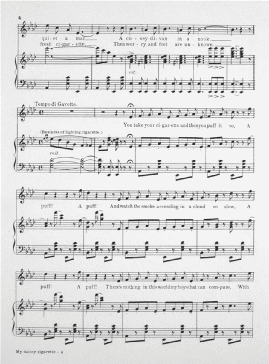Another Novelty. My Dainty Cigarette. March Song and Gavotte Refrain Voice scores gallery preview page 3