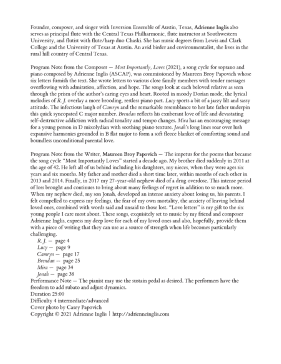 Most Importantly, Loves, a song cycle for soprano and piano Voice Solo scores gallery preview page 2