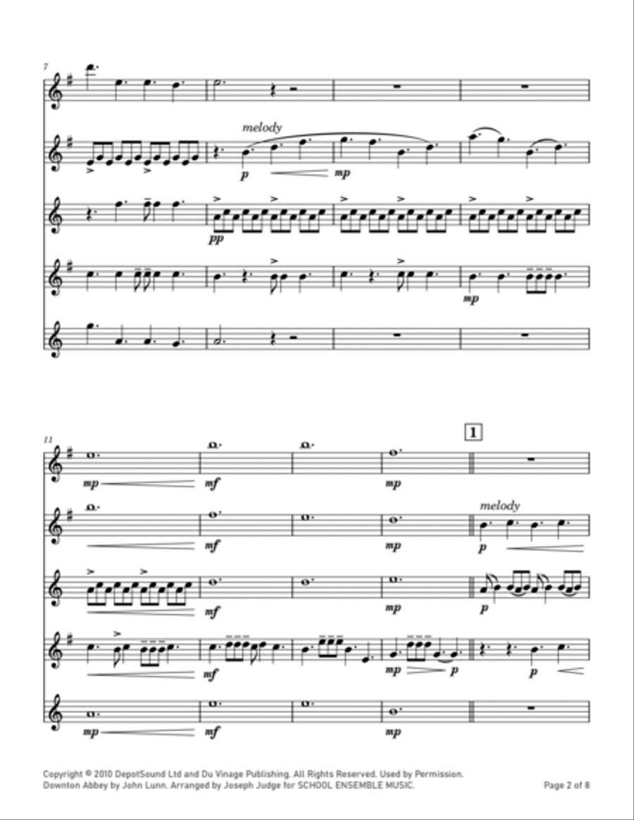 Downton Abbey (theme) Saxophone Quartet scores gallery preview page 2