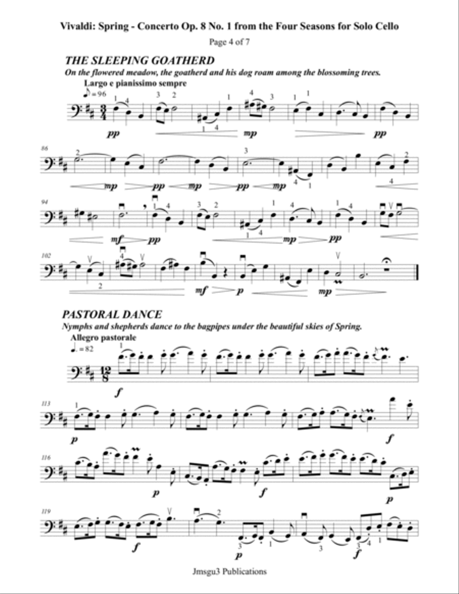 Vivaldi - The Four Seasons: Spring for Solo Cello Cello Solo scores gallery preview page 4