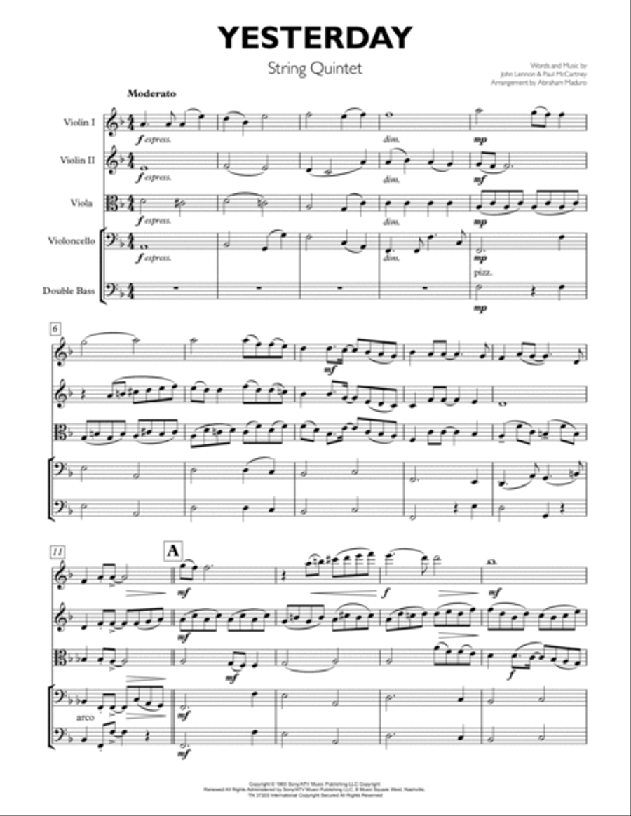 Yesterday Yesterday String Quintet scores gallery preview page 2