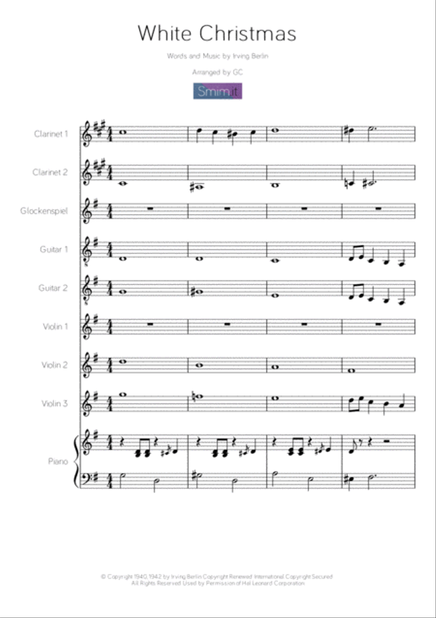 White Christmas Clarinet scores gallery preview page 1