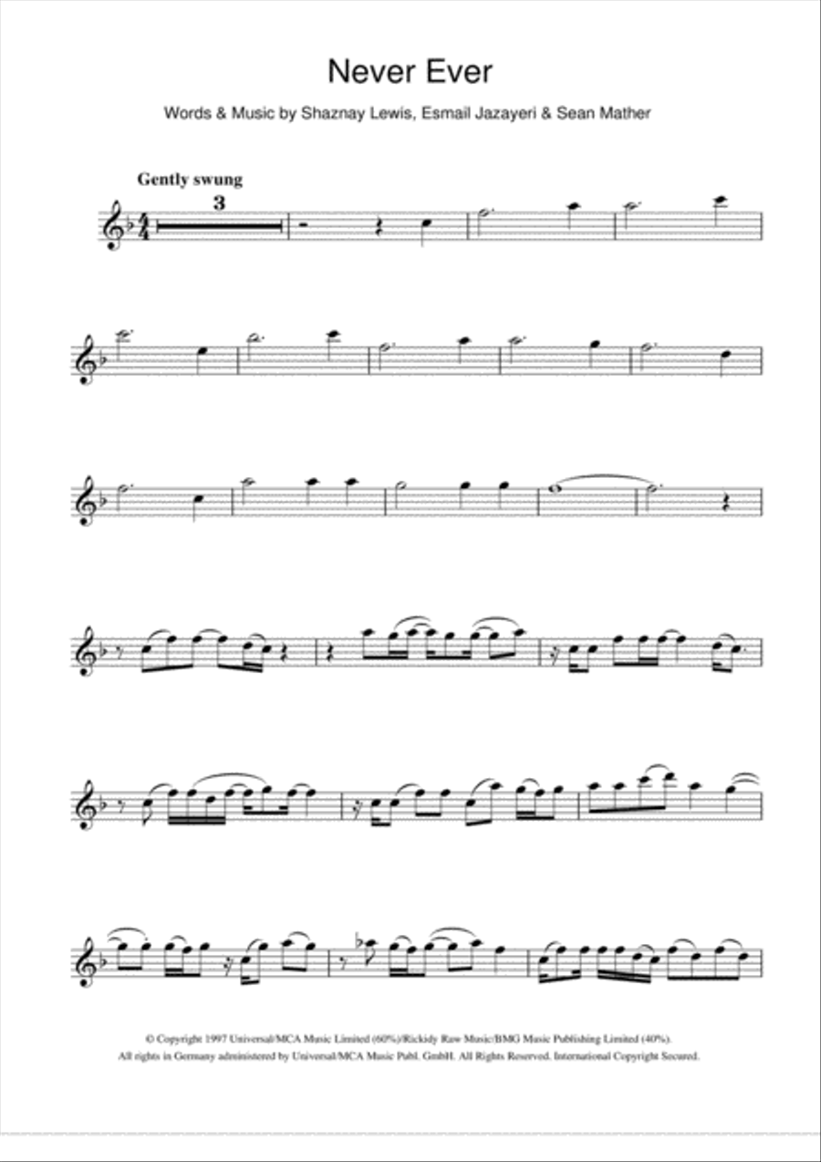 Never Ever Never Ever Flute Solo scores gallery preview page 1