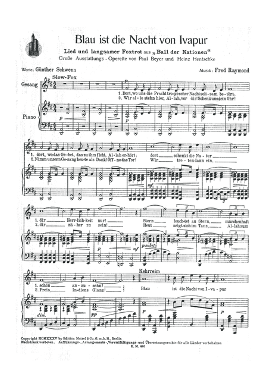 Blau ist die Nacht von Ivapur Piano, Vocal scores gallery preview page 2