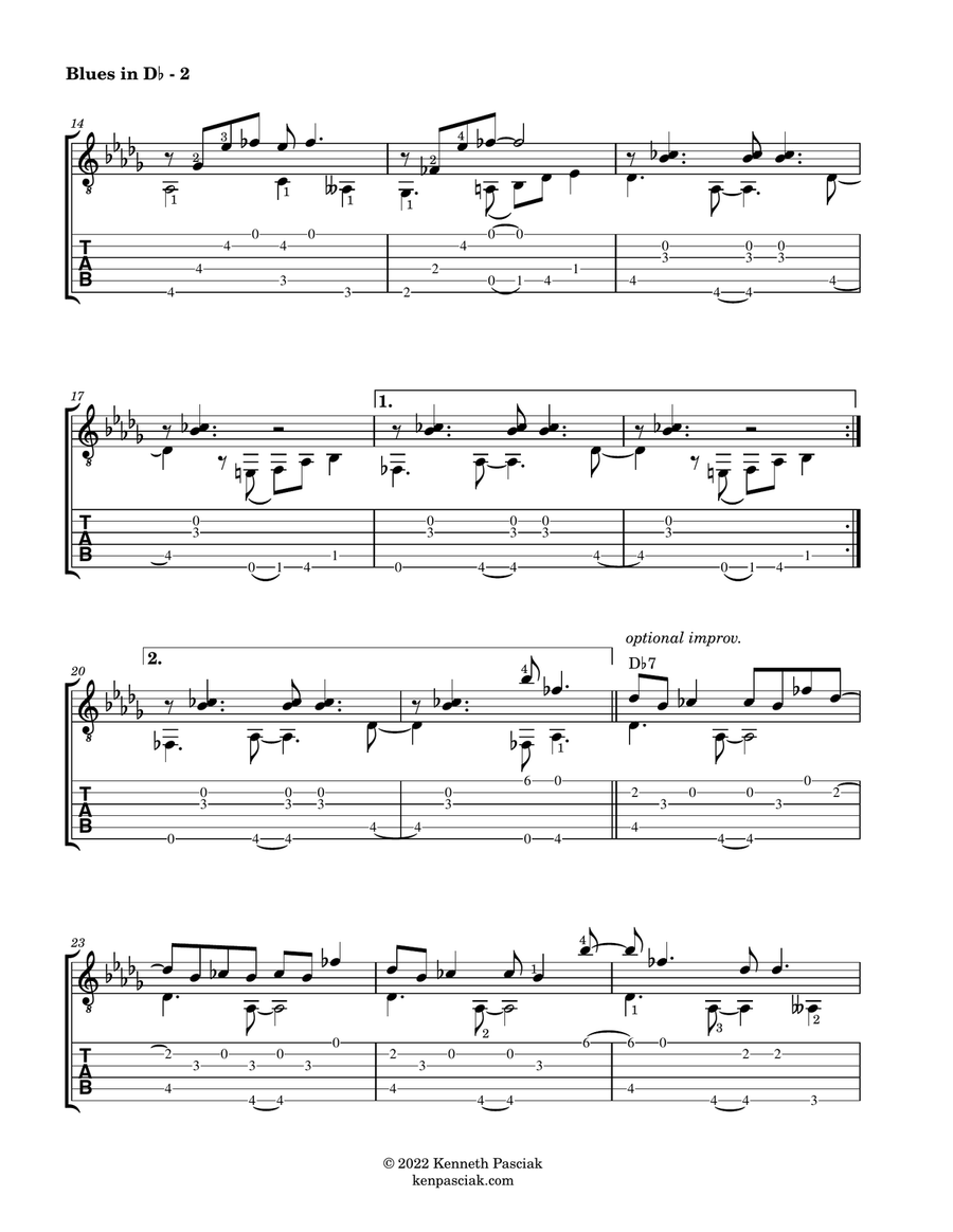 Etude in Blue - Blues in D-flat (for Solo Guitar) Acoustic Guitar scores gallery preview page 4