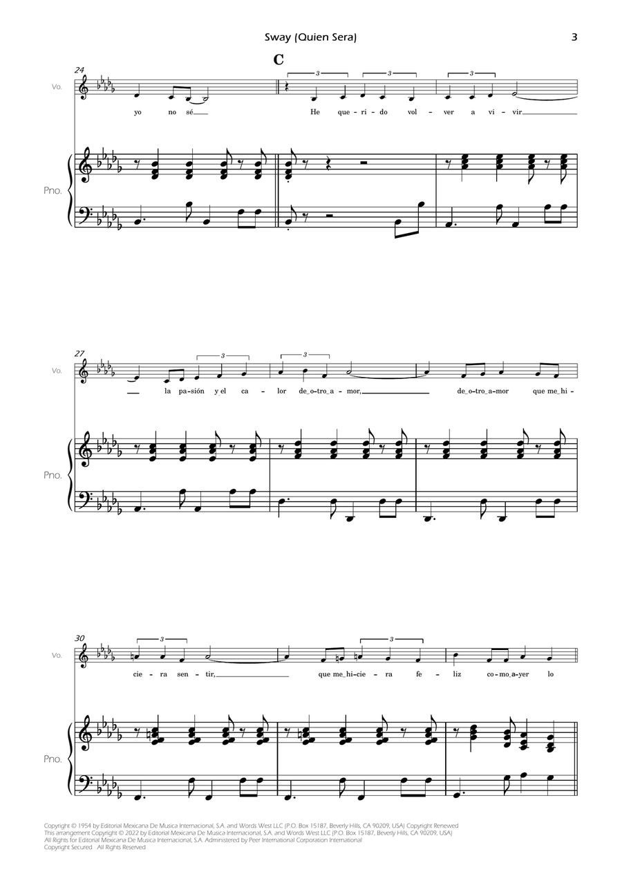 Sway (quien Sera) Sway (quien Sera) Piano, Vocal scores gallery preview page 5