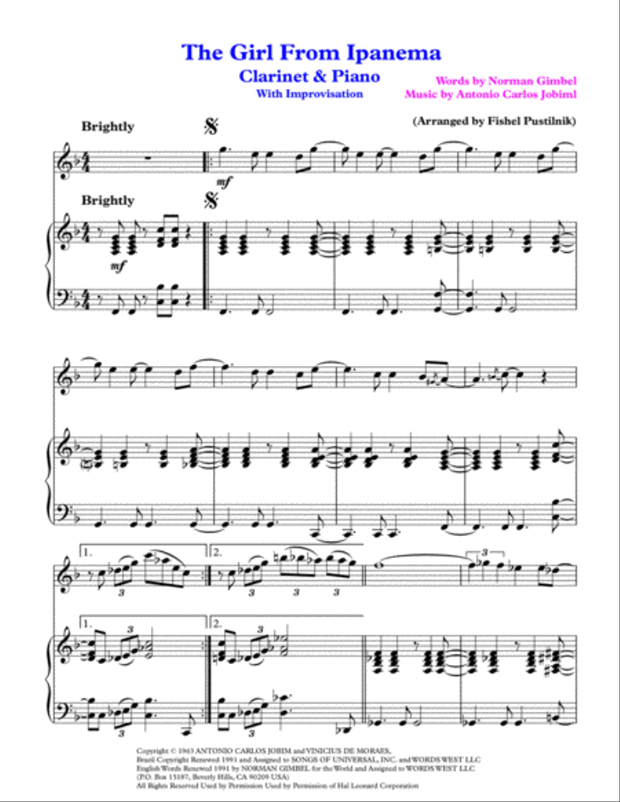 The Girl From Ipanema (Garota De Ipanema) Clarinet Solo scores gallery preview page 2