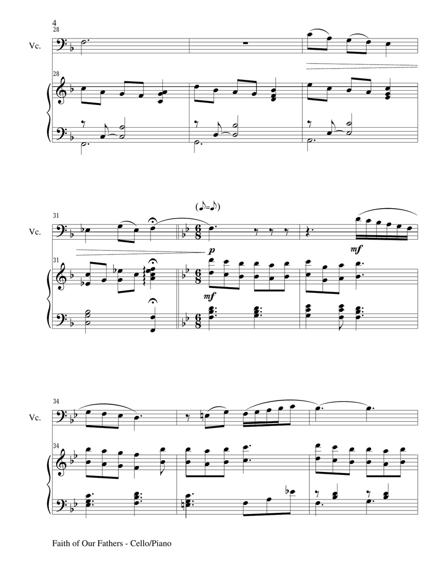 FAITH OF OUR FATHERS (Duet – Cello and Piano/Score and Parts) Piano scores gallery preview page 4